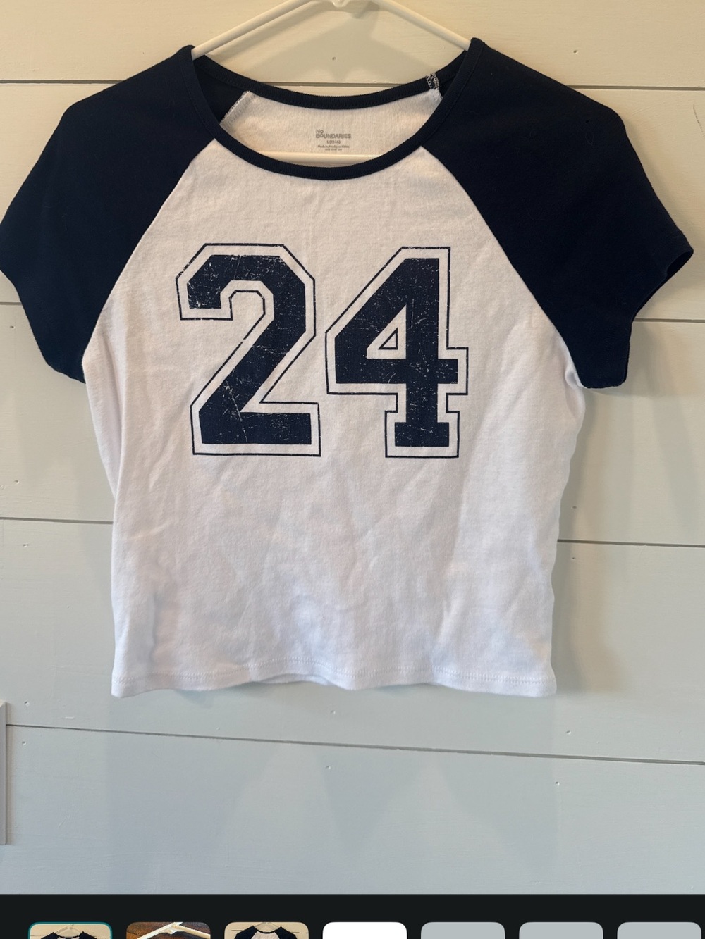 No Boundaries White & Navy Raglan Tee with '24'